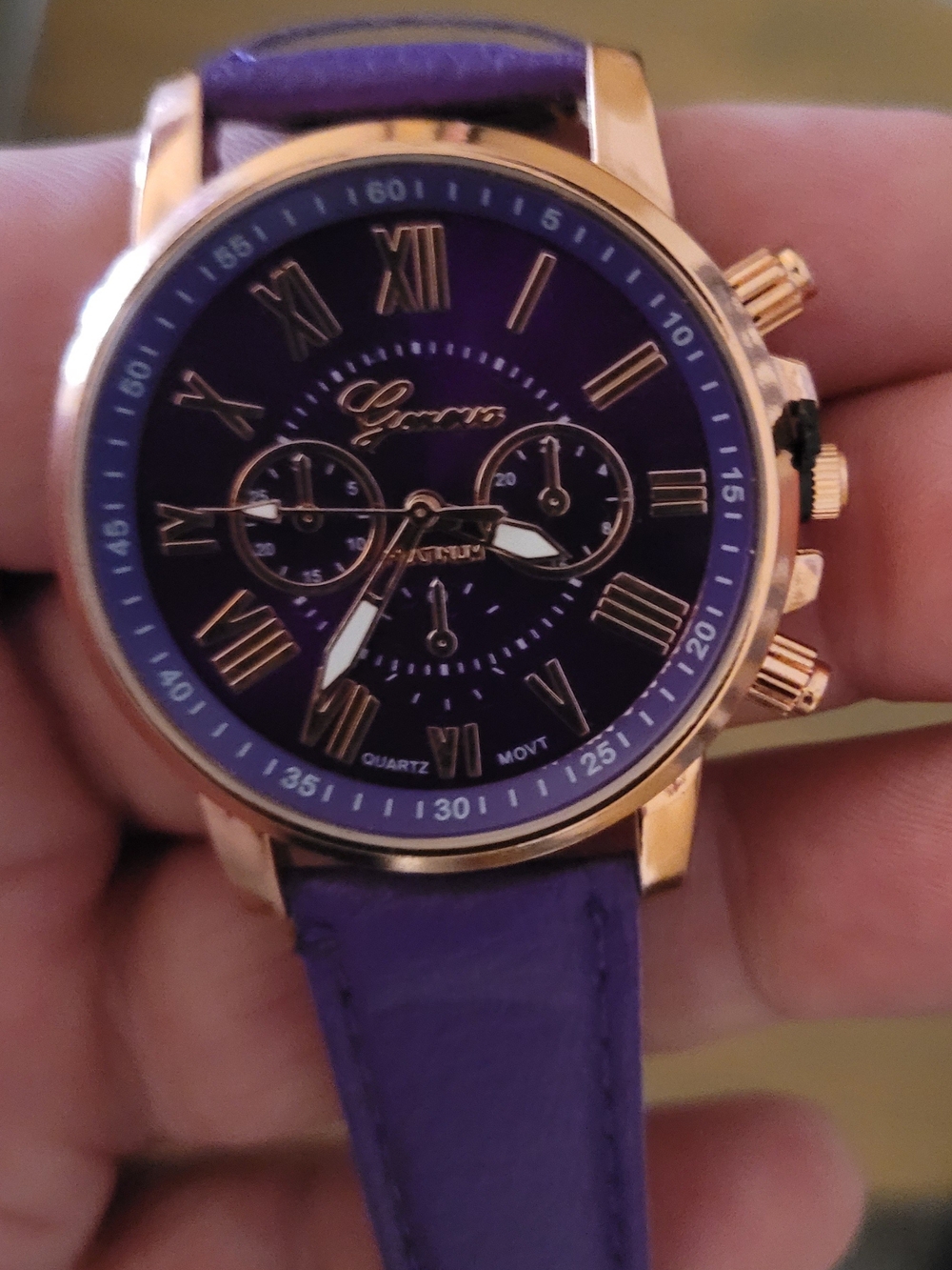 Geneva Purple Dial Watch with Rose Gold Case